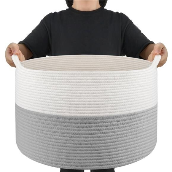 XXXLarge Blanket Basket Living Room - 22" x 22" x 14" Cotton Rope Baskets - Picture 1 of 7